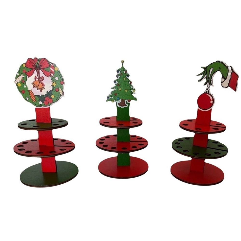 3 Pcs Whaline Christmas Money Holders Red Green Funny Cartoon Wooden Cash Cakes